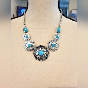 Western style Concho stone turquoise colored necklace